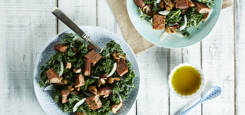 Ensalada de Kale, Hongos y Carne