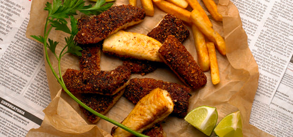 Filete de pescado con costra de tortilla