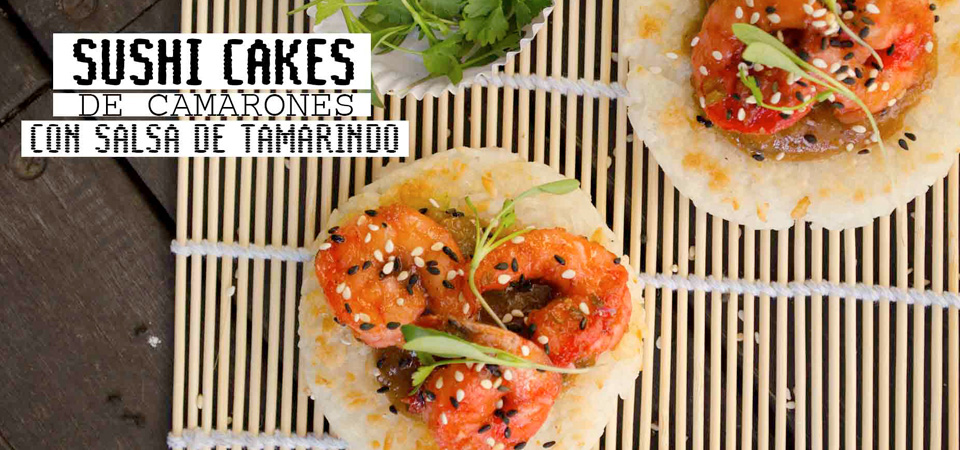Sushi cakes de Camarones con Salsa de Tamarindo