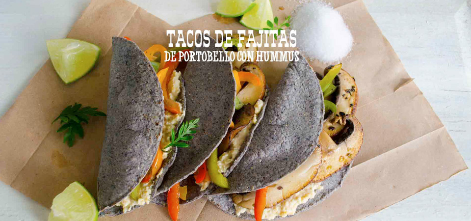 Tacos de Fajitas de Portobello con Hummus