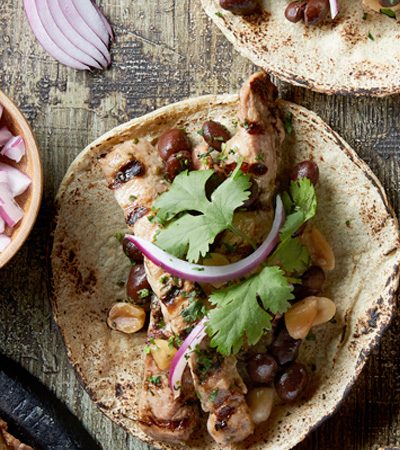 Tacos de Lomo a la Parrilla con Poblano y Frijoles