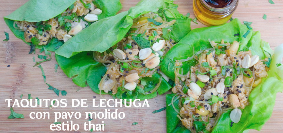 Taquitos de lechuga con pavo molido estilo thai