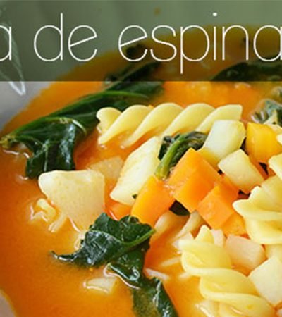 Sopa de Pasta Tornillo y Espinacas