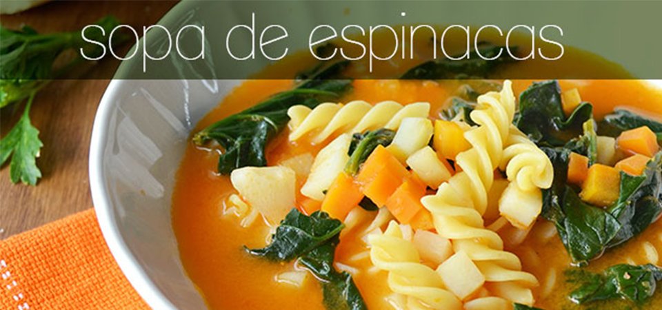 Sopa de Pasta Tornillo y Espinacas