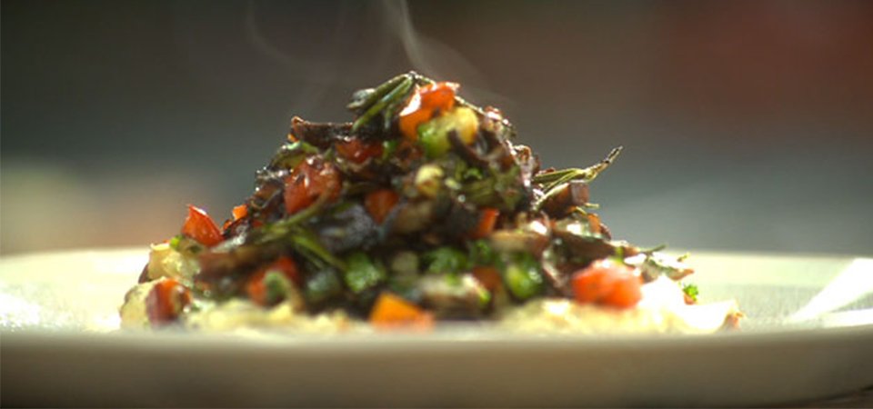 Tostadas de obela con vegetales parrillados